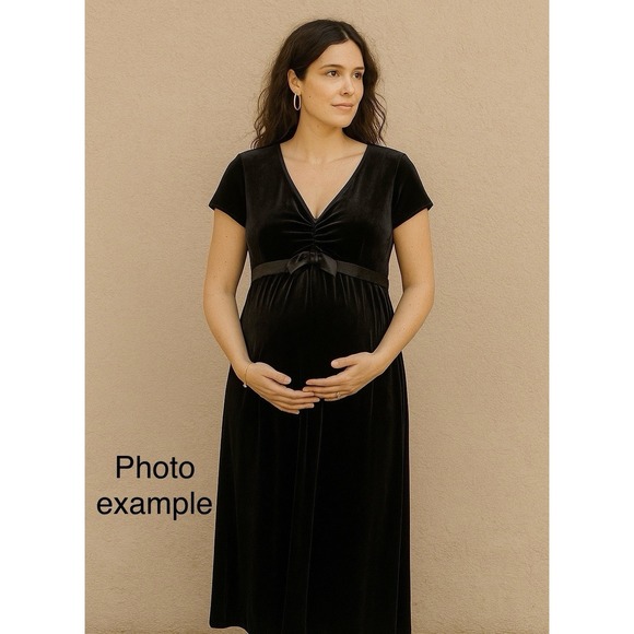 Motherhood Maternity Dresses & Skirts - Motherhood Maternity Vintage Black Velvet Midi Maxi Dress Bow Small Whimsigoth